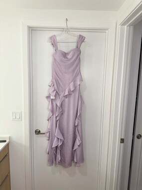 New Azazie Sloane Frosted Lilac Stretch Satin Bridesmaid Dress